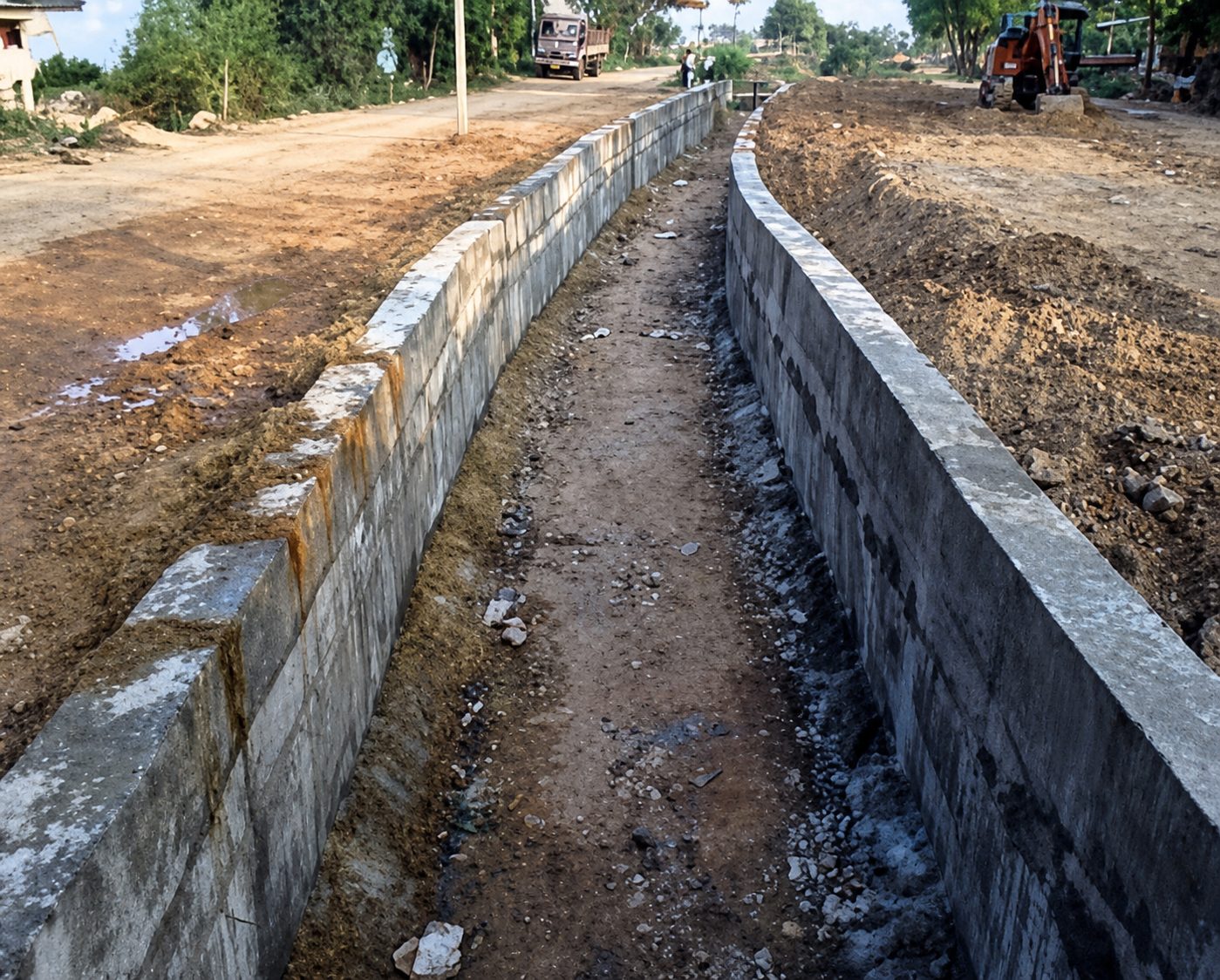 Masonry canal walls of the Rajawaram distribution system