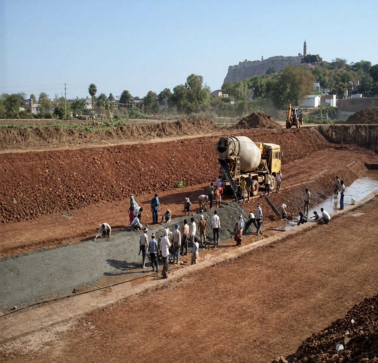 Bed concreting works on the Swarna Rekha River